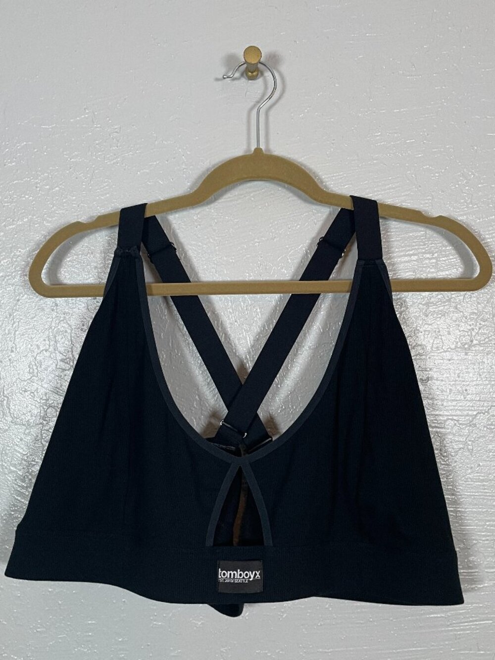 TomboyX Women Plus Size 5X Bralette Black Lounge Bamboo Keyhole Cutout Crossback